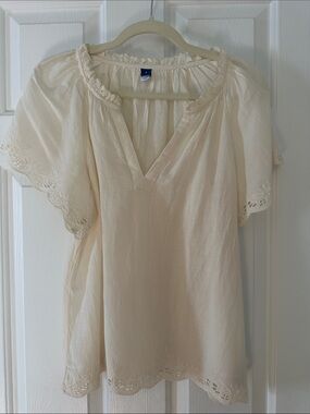 Old Navy Women's Cream Embroidered Peasant Blouse